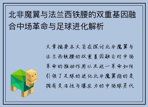 北非魔翼与法兰西铁腰的双重基因融合中场革命与足球进化解析