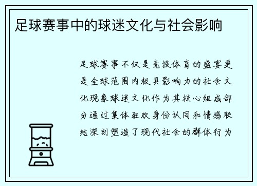 足球赛事中的球迷文化与社会影响