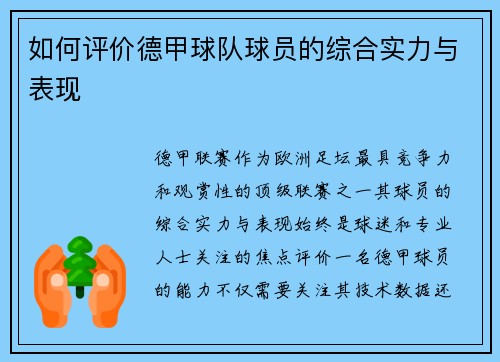 如何评价德甲球队球员的综合实力与表现