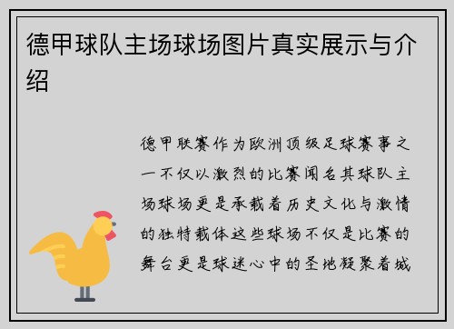 德甲球队主场球场图片真实展示与介绍