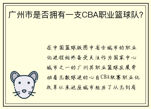 广州市是否拥有一支CBA职业篮球队？