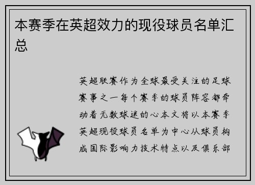本赛季在英超效力的现役球员名单汇总